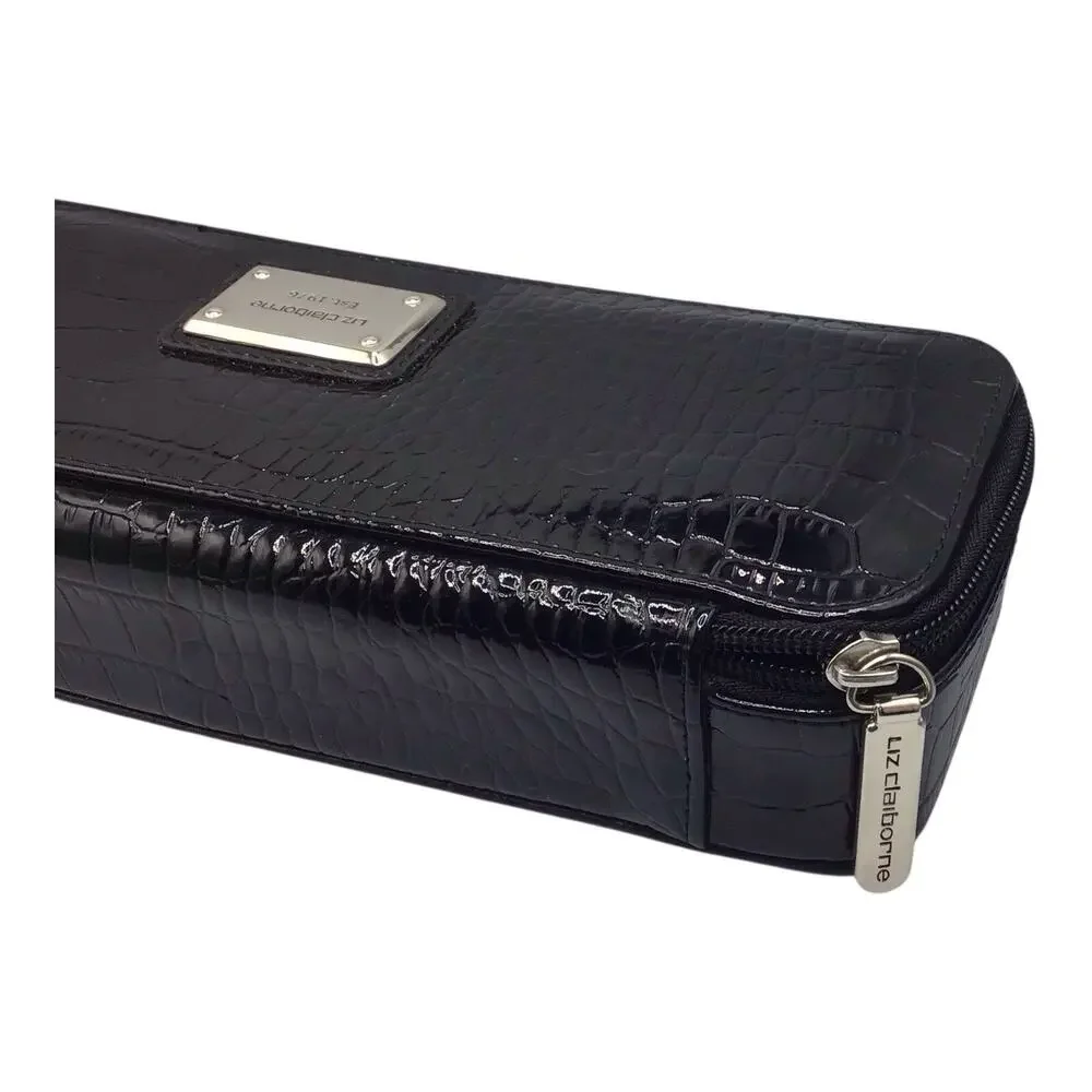 Liz Claiborne Black Faux Snakeskin Travel Jewelry Case Zipper Organizer